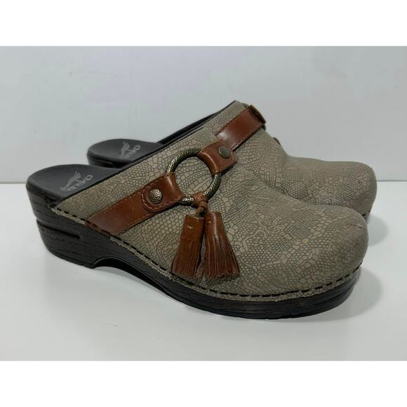 DANSKO Shandi Open Clogs Shoes Taupe Lace Nubuck Leather Womens 6.5-7 EU37 - Picture 1 of 10
